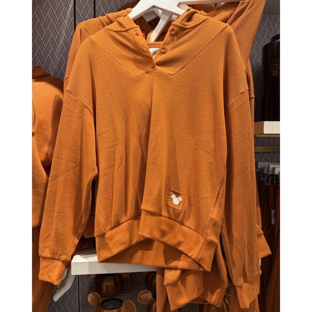 2025 Disney Parks Halloween Cozy Hooded Pullover Small S Orange Thermal Mickey
